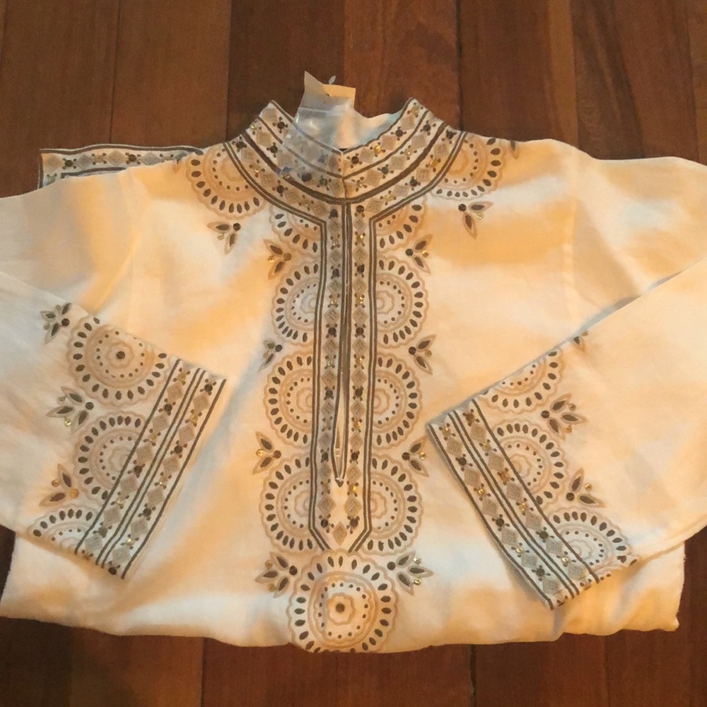 J. Crew Cream Linen Tunic w/ Embroidery, High Neck, and Side Vents NWT size XS - Picture 8 of 8